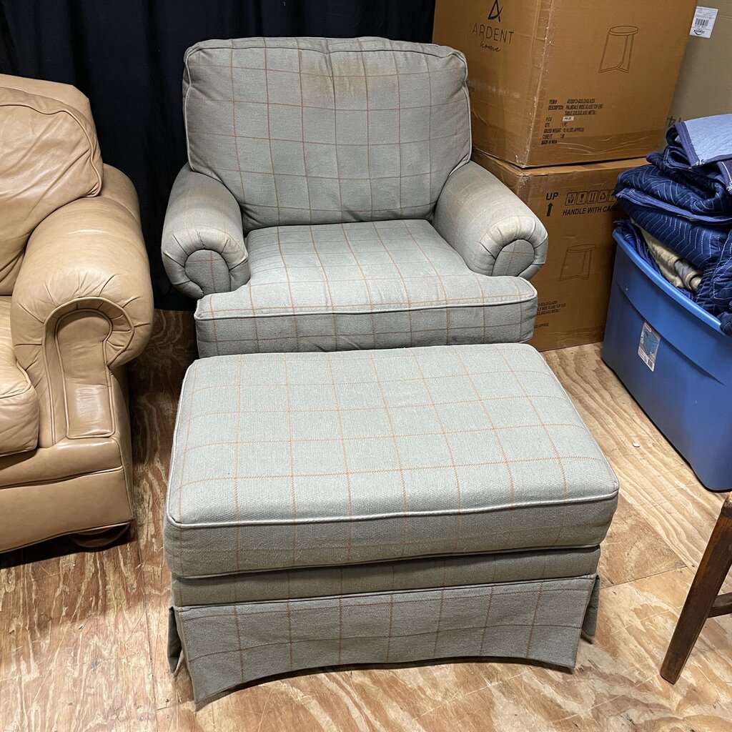 Plaid Accent Chair + Ottoman