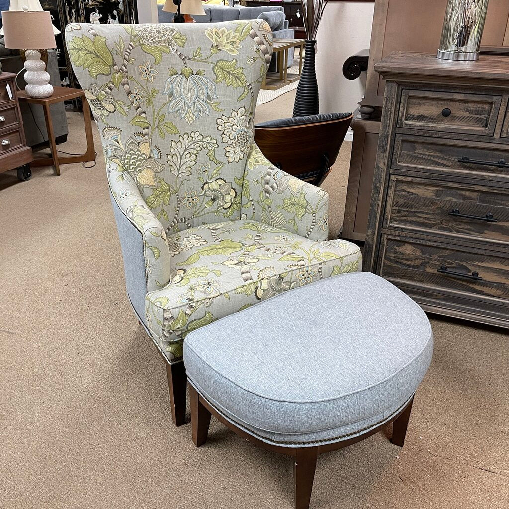 Floral Wingback Chair w/Ottoman