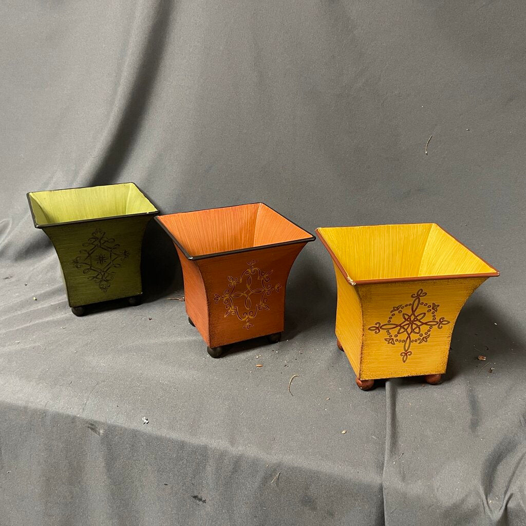 Set/3 Tole Painted Metal Planters