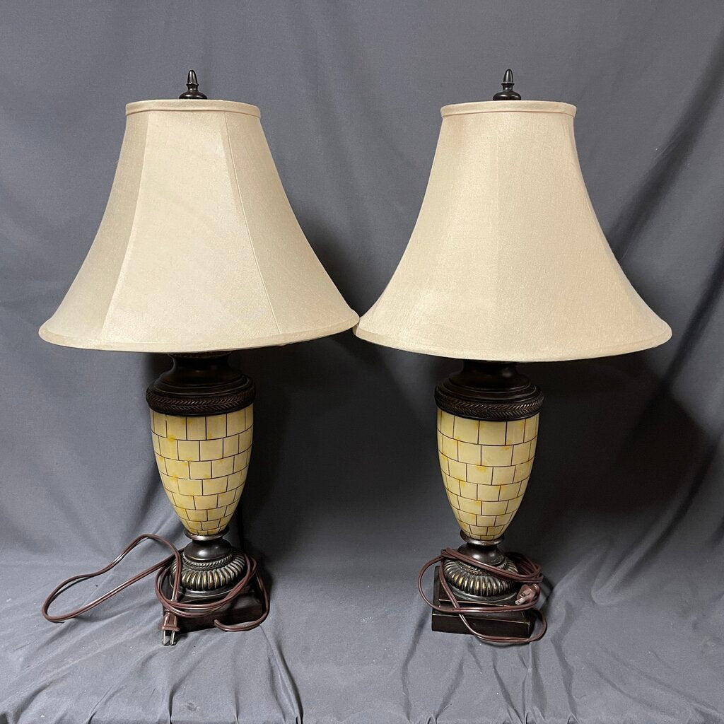 Pair Brick Pattern Lamps