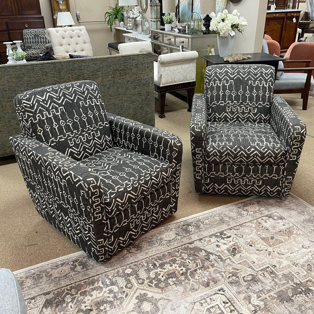 Pair Patterned Swivel Chairs