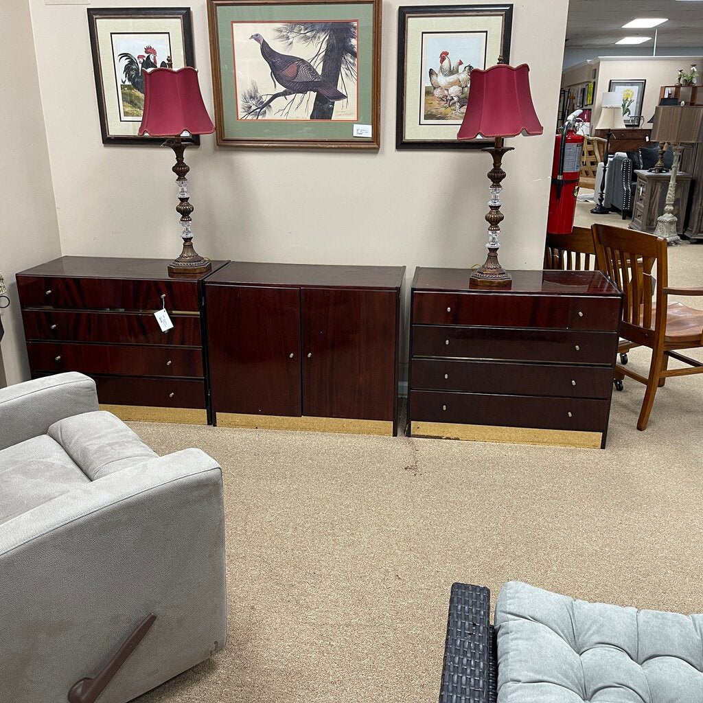 3-pc Burlwood Lacquer Credenza