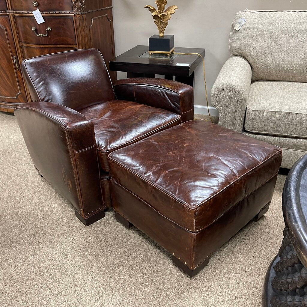 Leather Library Chair w/Ottoman