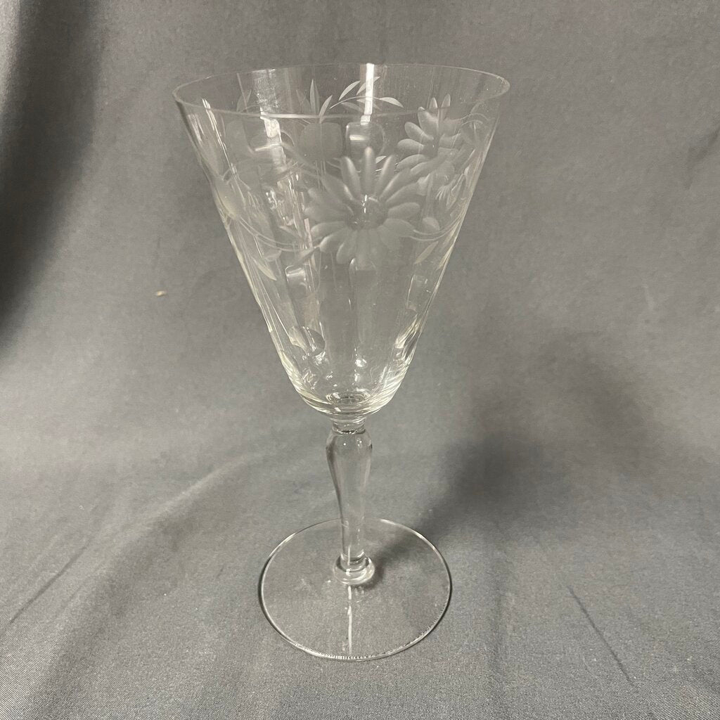 Set/10 Floral & Leaf Etched Crystal Water Goblets