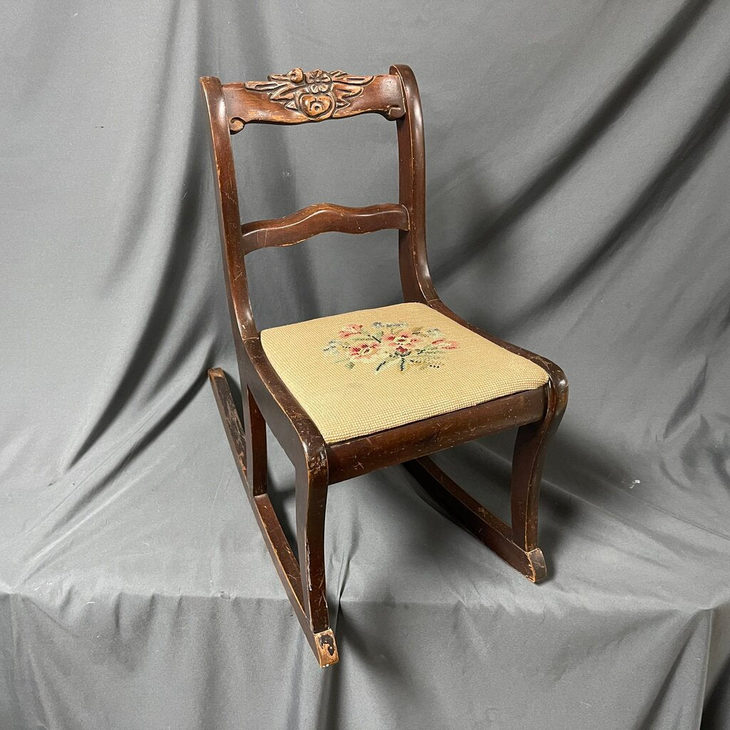 Vintage Child/Doll Needlepoint Tapestry Rocking Chair