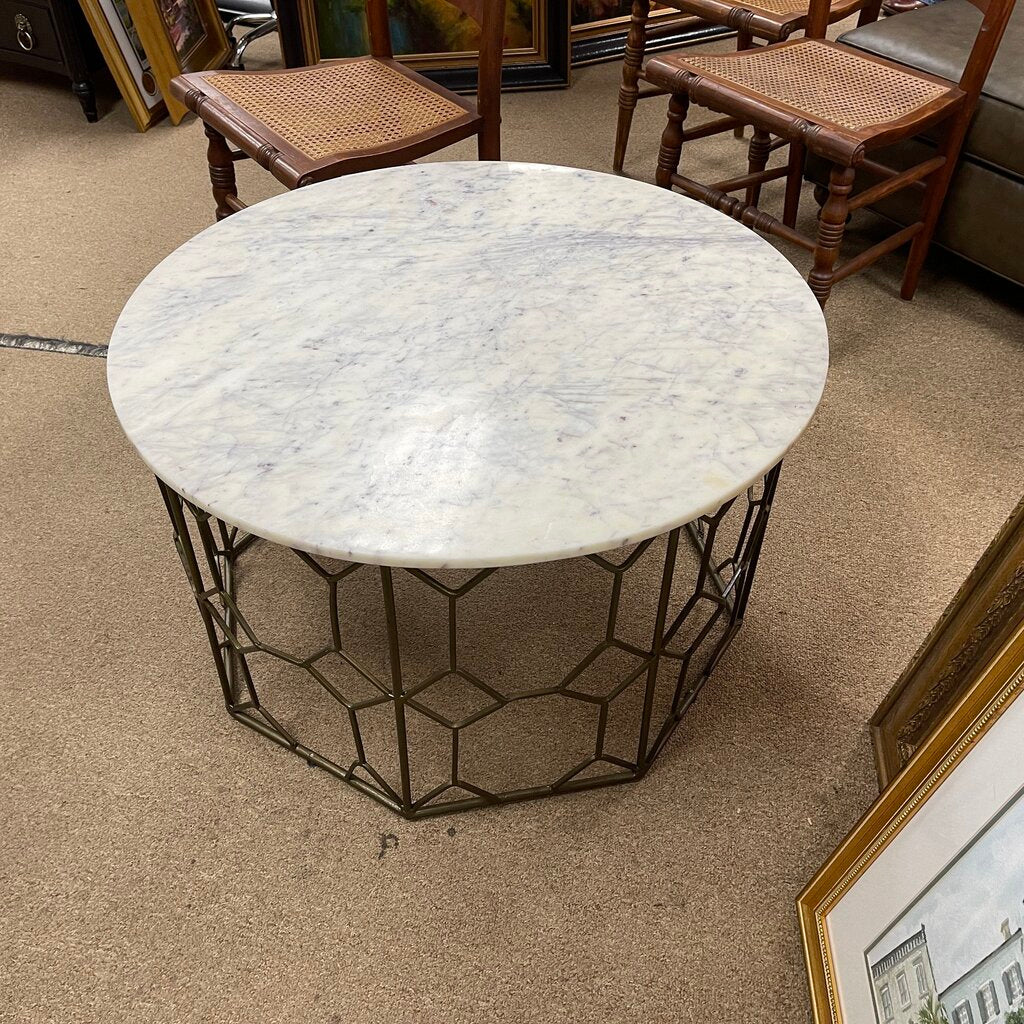 Round Metal Coffee Table w/Marble Top