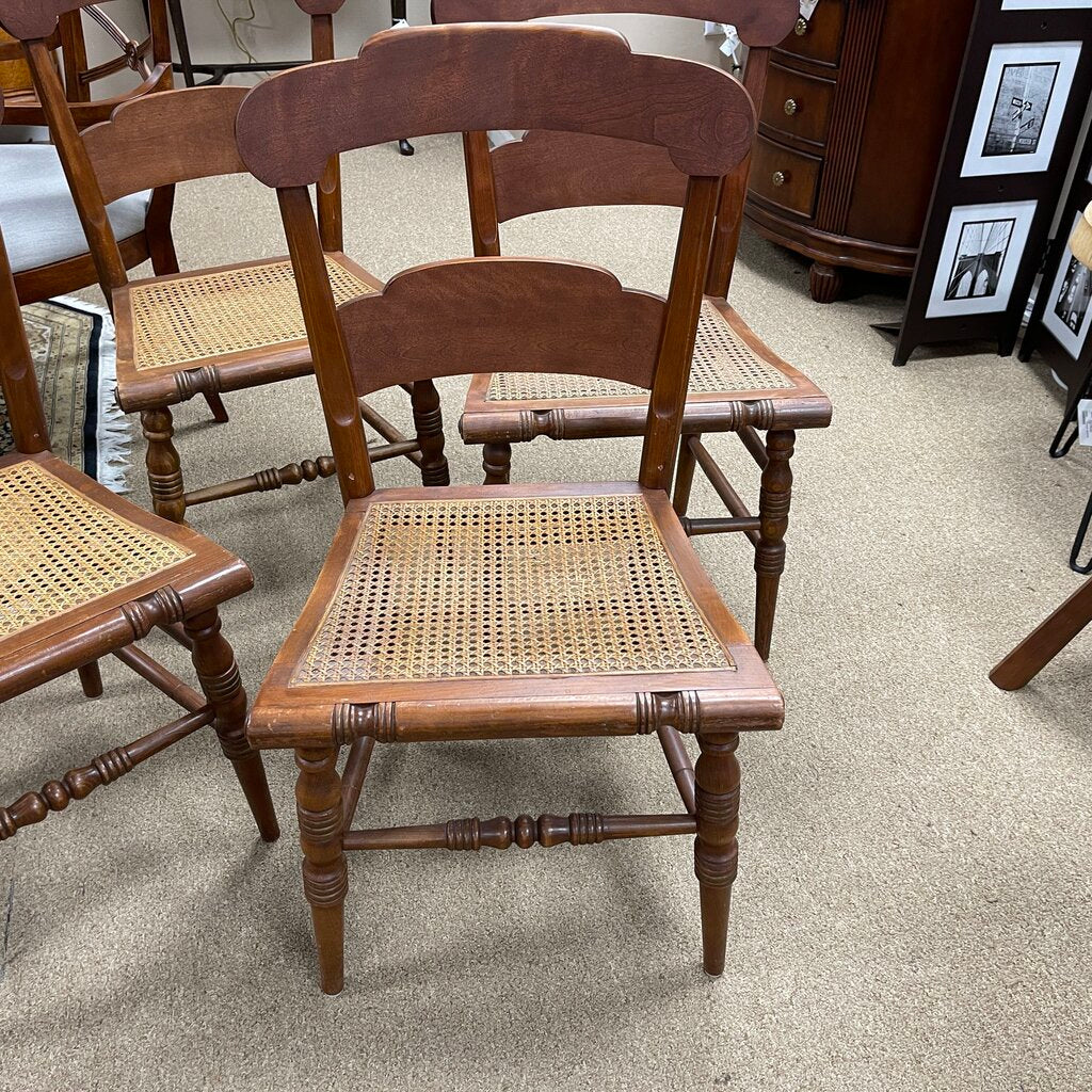 Set/4 Vintage Wood Cane Bottom Dining Chairs