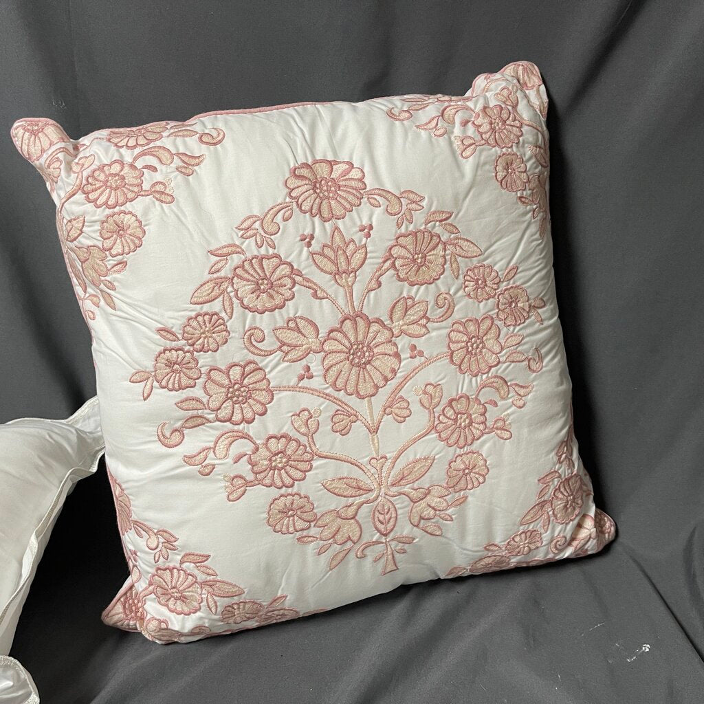 Pink Embroidered Floral Pillow