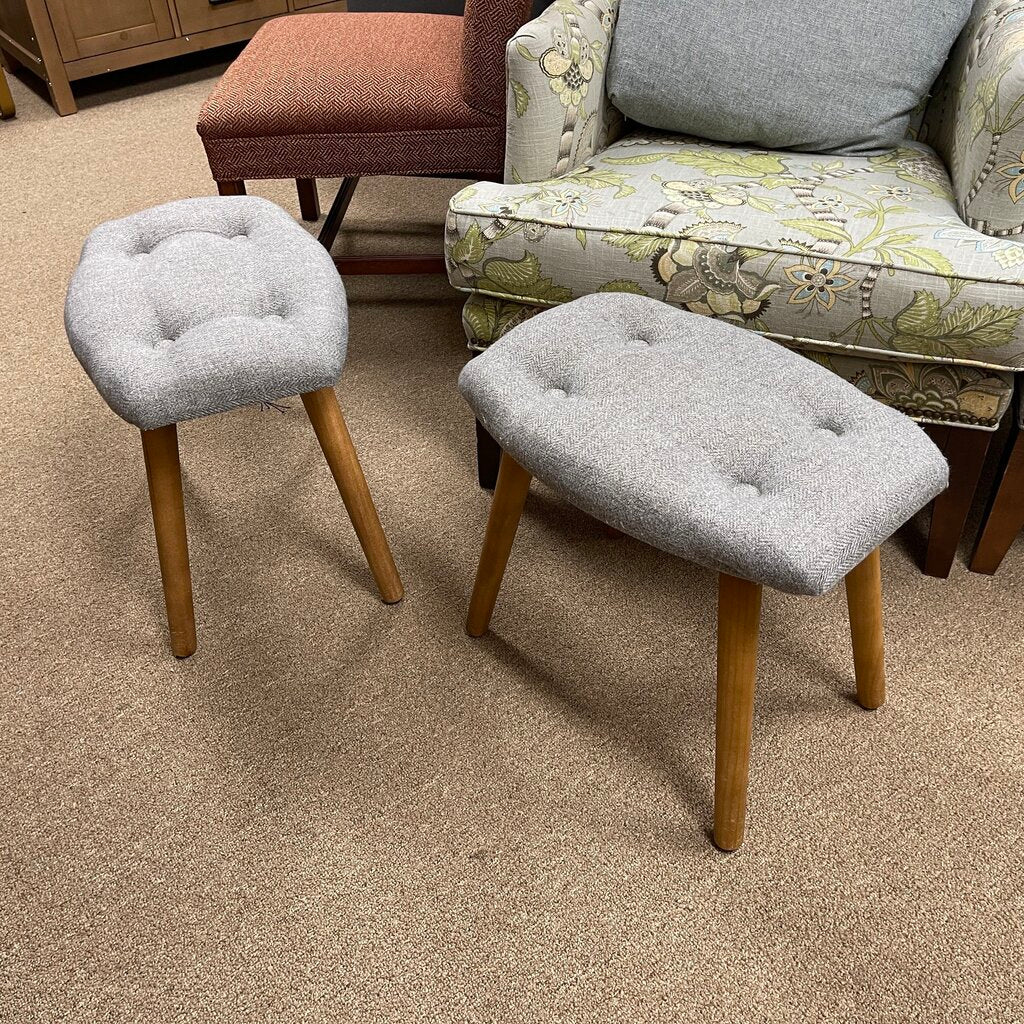 Pair Upholstered Wood Stools/Ottomans