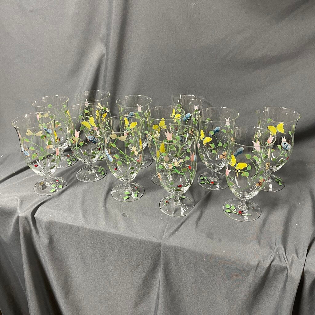Set/12 Hand Painted Butterfly Meadow Iced Tea Glasses