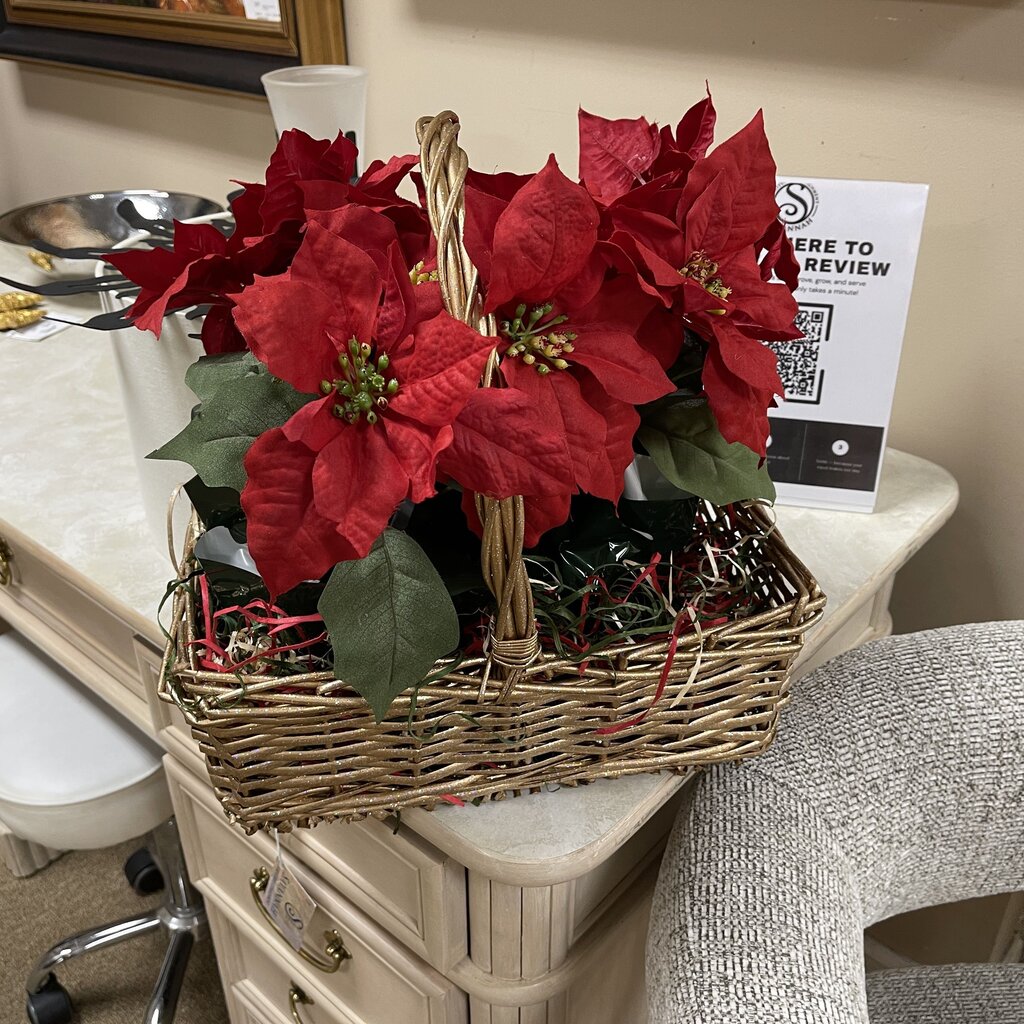 Poinsettia in Gold Basket