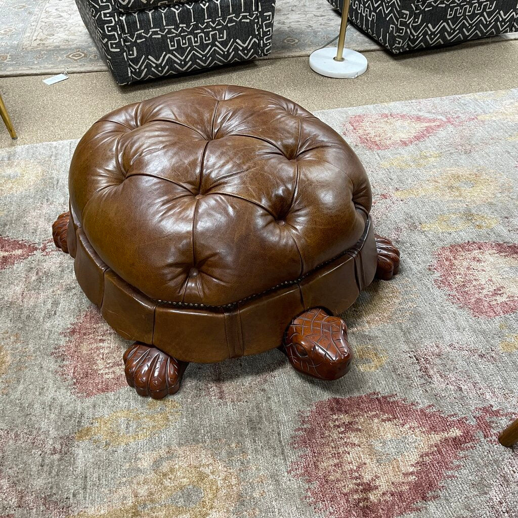 Leather + Wood Turtle Footstool