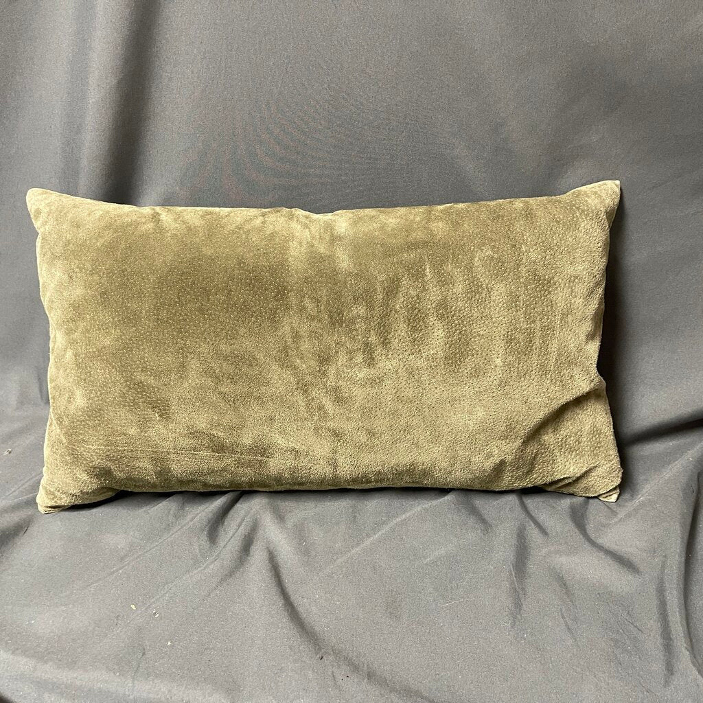 Green Suede Down Filled Lumbar Pillow