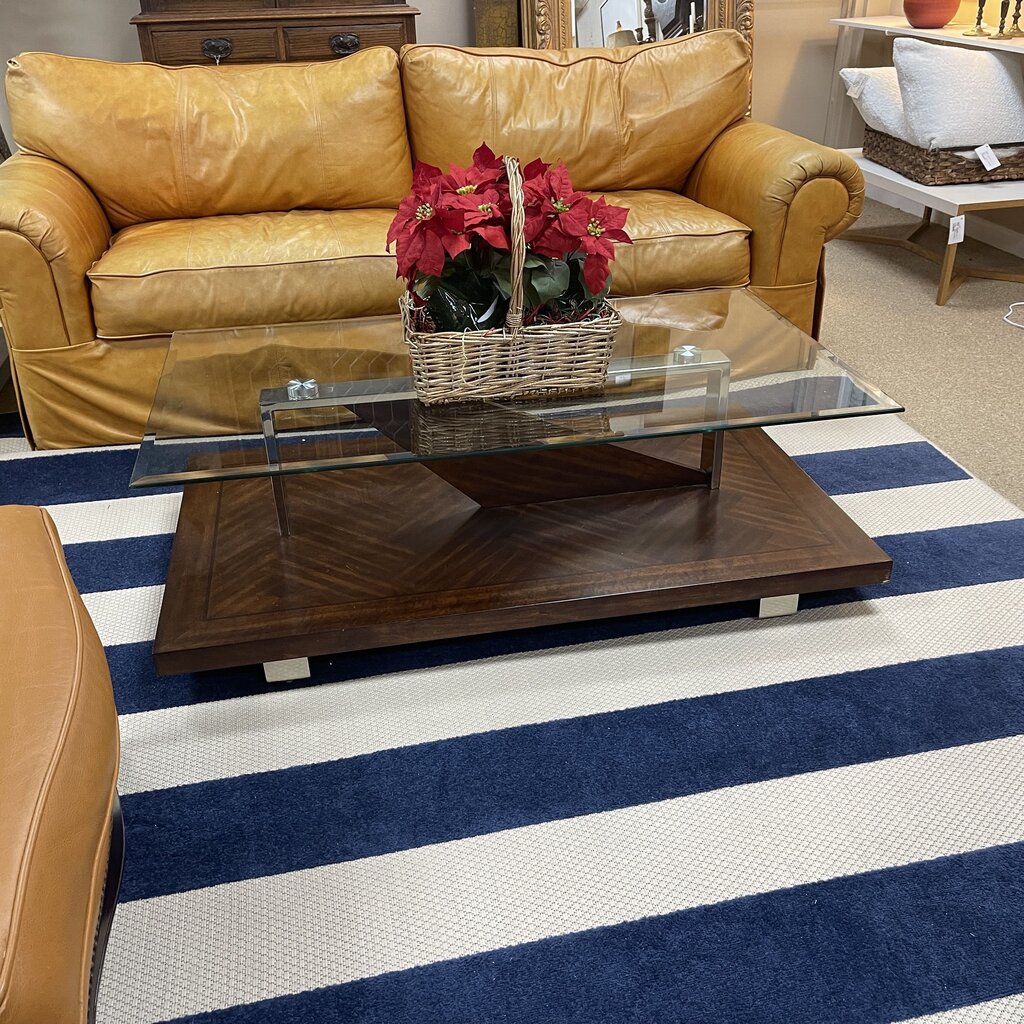 Contemporary Glass + Wood Coffee Table