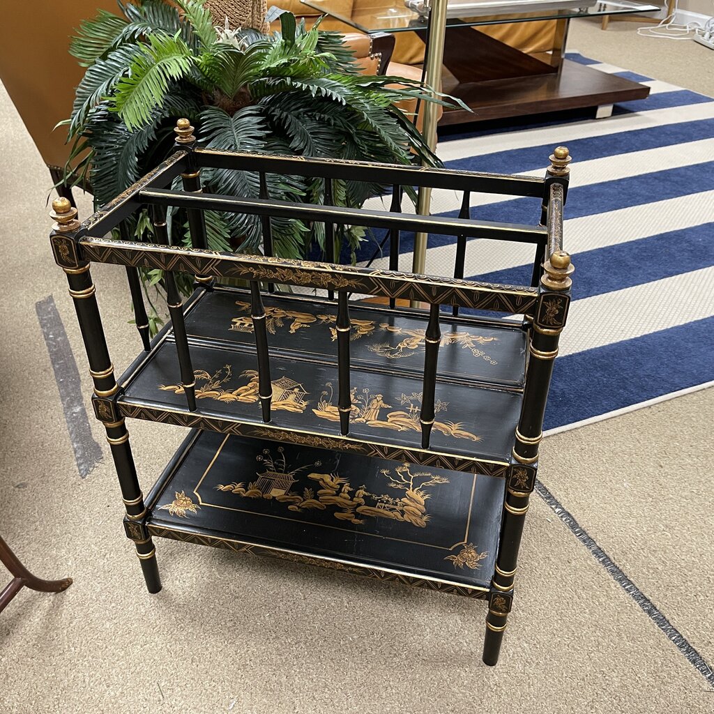 Vintage Chinoiserie Lacquered Two-Tier Magazine Stand