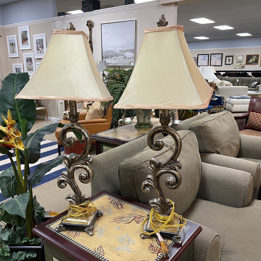 Pair Scroll Style Lamps