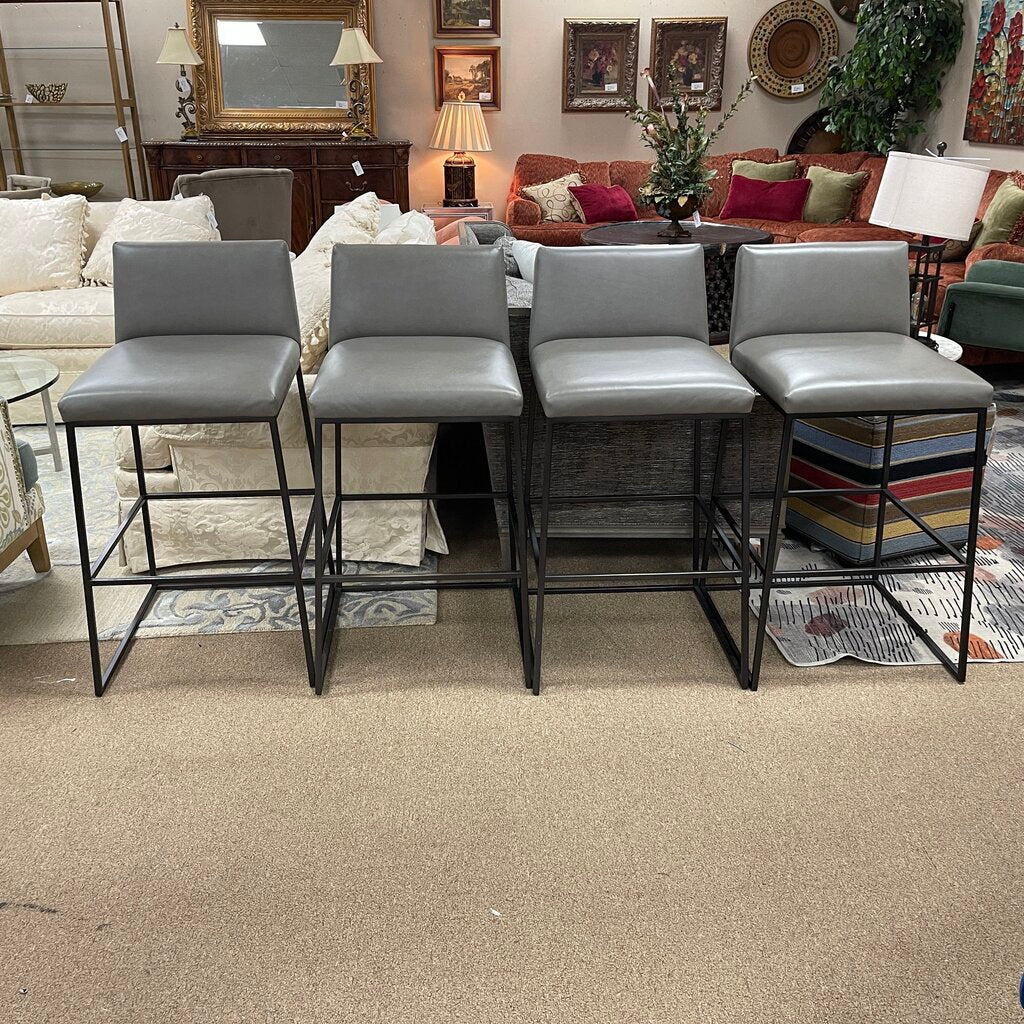 Set/4 Metal Base Leather Bar Stools