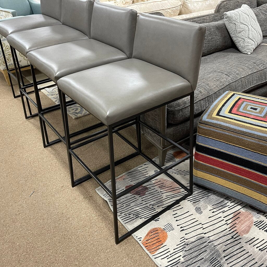 Set/4 Metal Base Leather Bar Stools