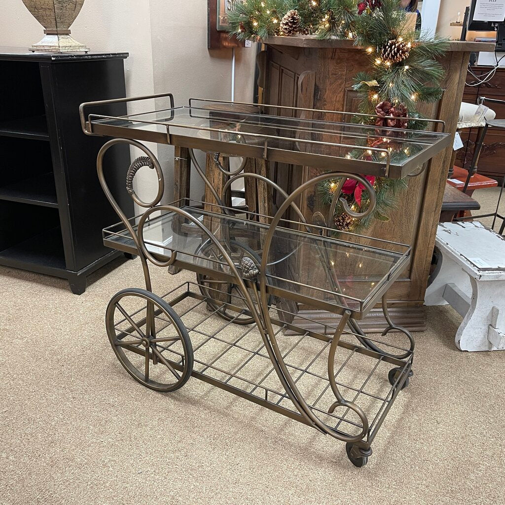 Vintage Wrought Iron + Glass Bar Cart