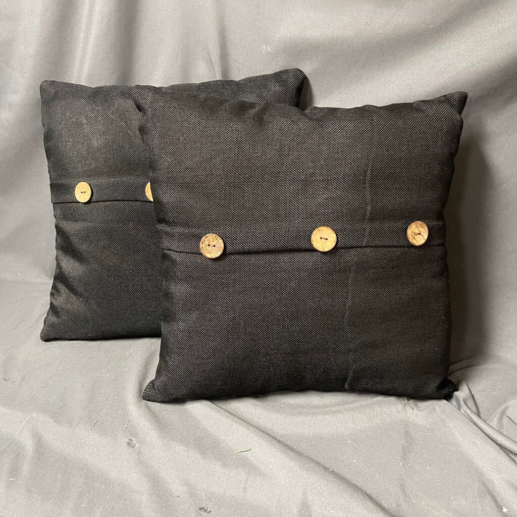 Pair Black Button Pillows