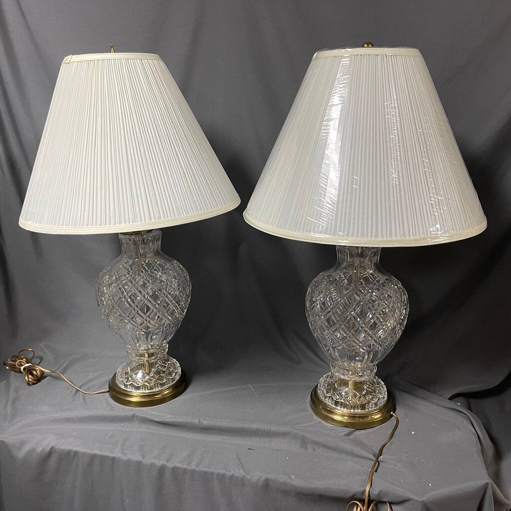 Pair Vintage Cut Crystal Lamps