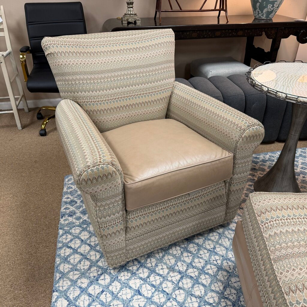 Pair Leather+Upholstered Swivel Chairs