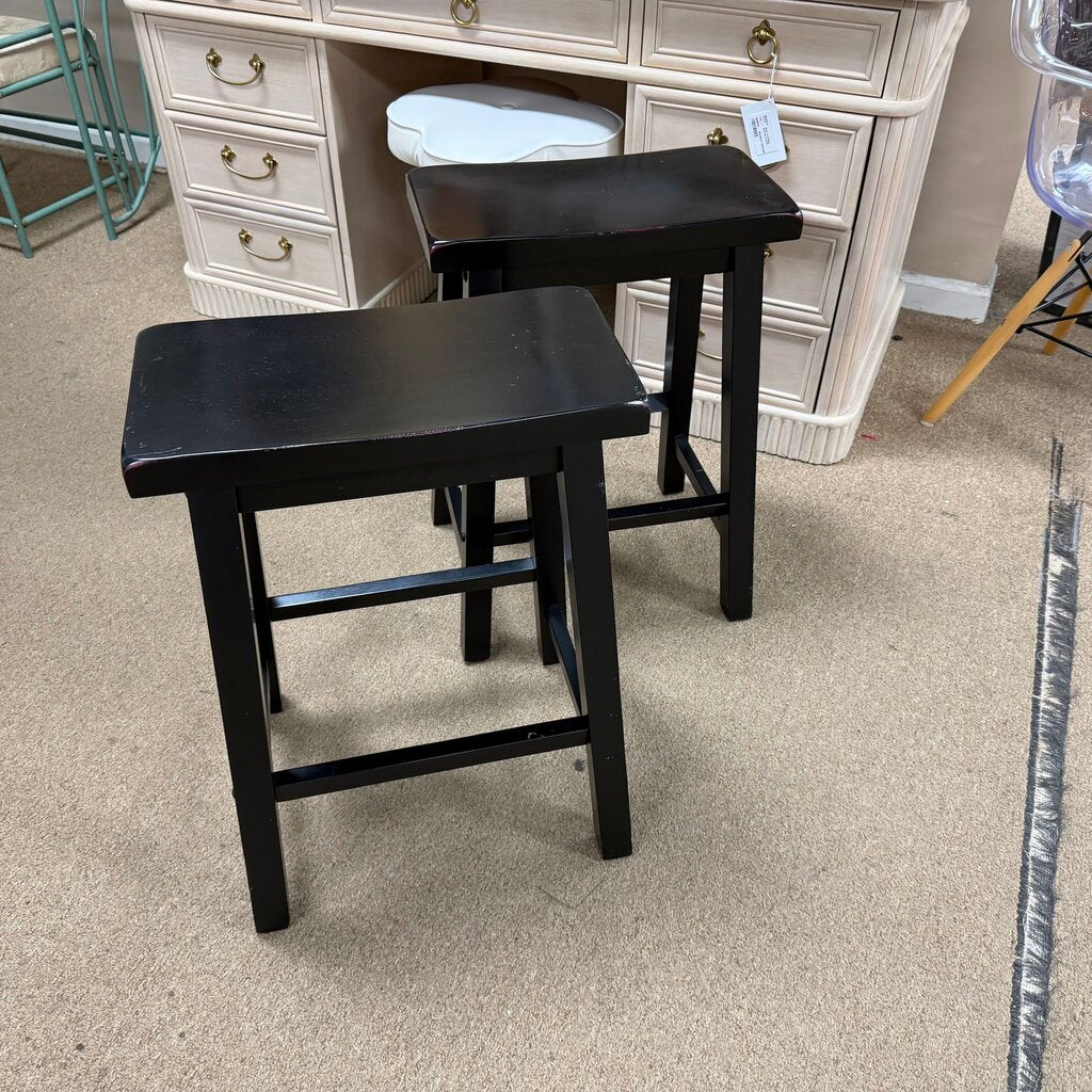 Pair Wood Saddle Stools