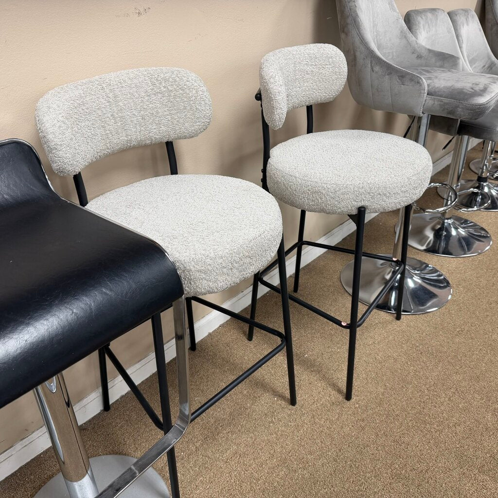 *NEW* Pair Boucle + Black Metal Bar Stools
