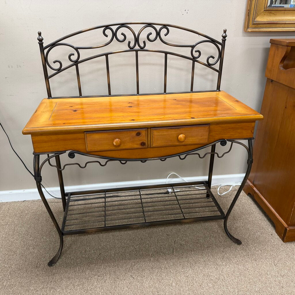 Iron + Wood Console w/Wine Rack