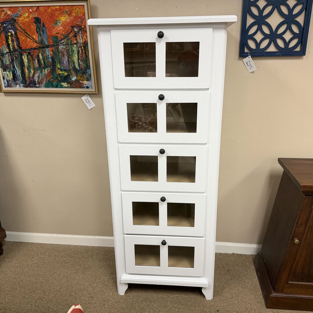 Painted 5-Drawer Glass Front Accent Chest