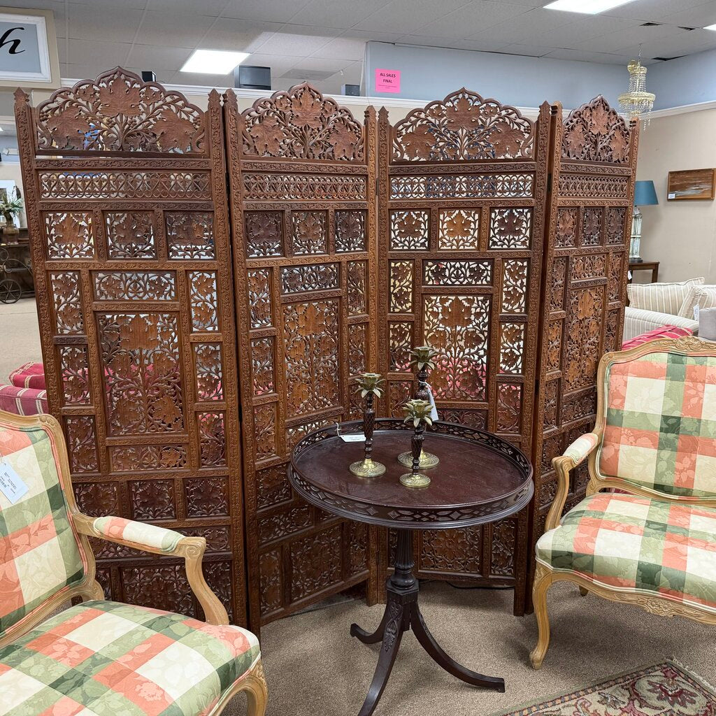 Wood Hand Cut 4-Panel Room Divider Screen