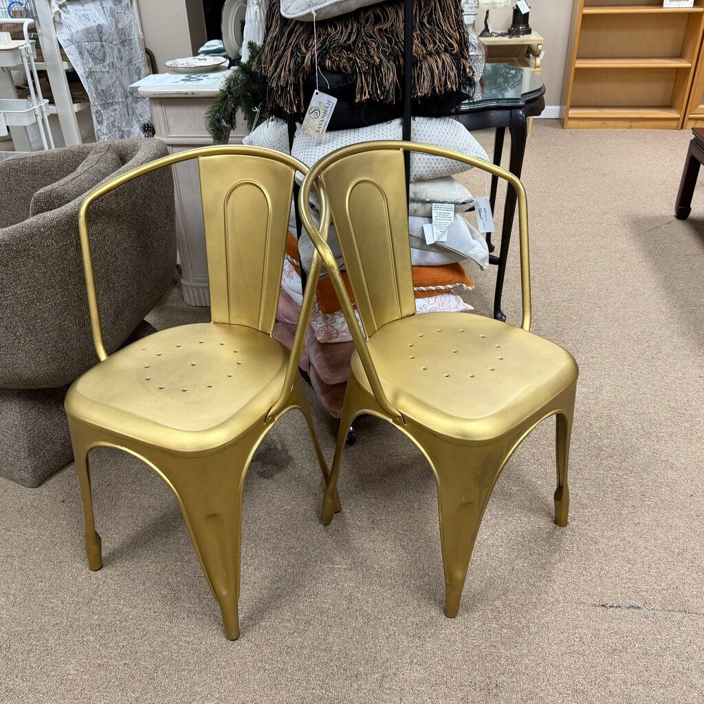 Pair Gold Metal Chairs