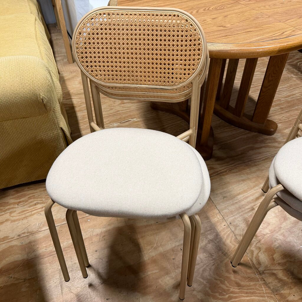 Set/6 Cane Back Metal Stacking Chairs