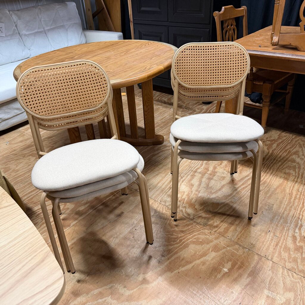 Set/6 Cane Back Metal Stacking Chairs