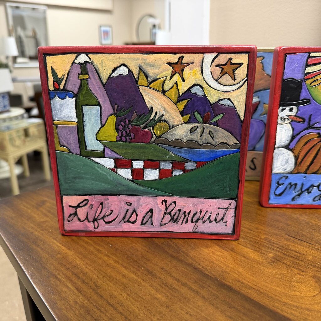 "Life is a Banquet" Handmade Wood Wall Plaque