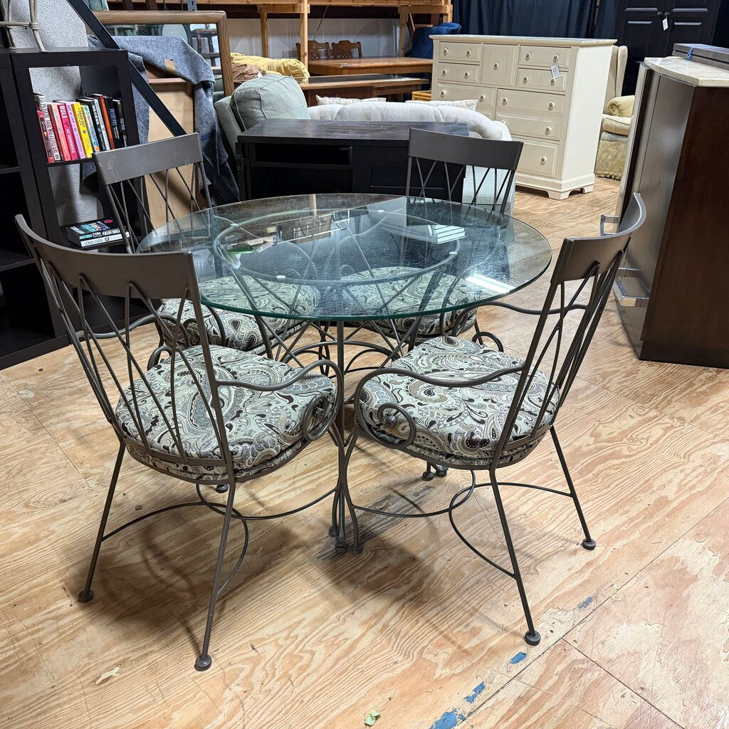 Glass Top Metal Dining Table + 4 Chairs