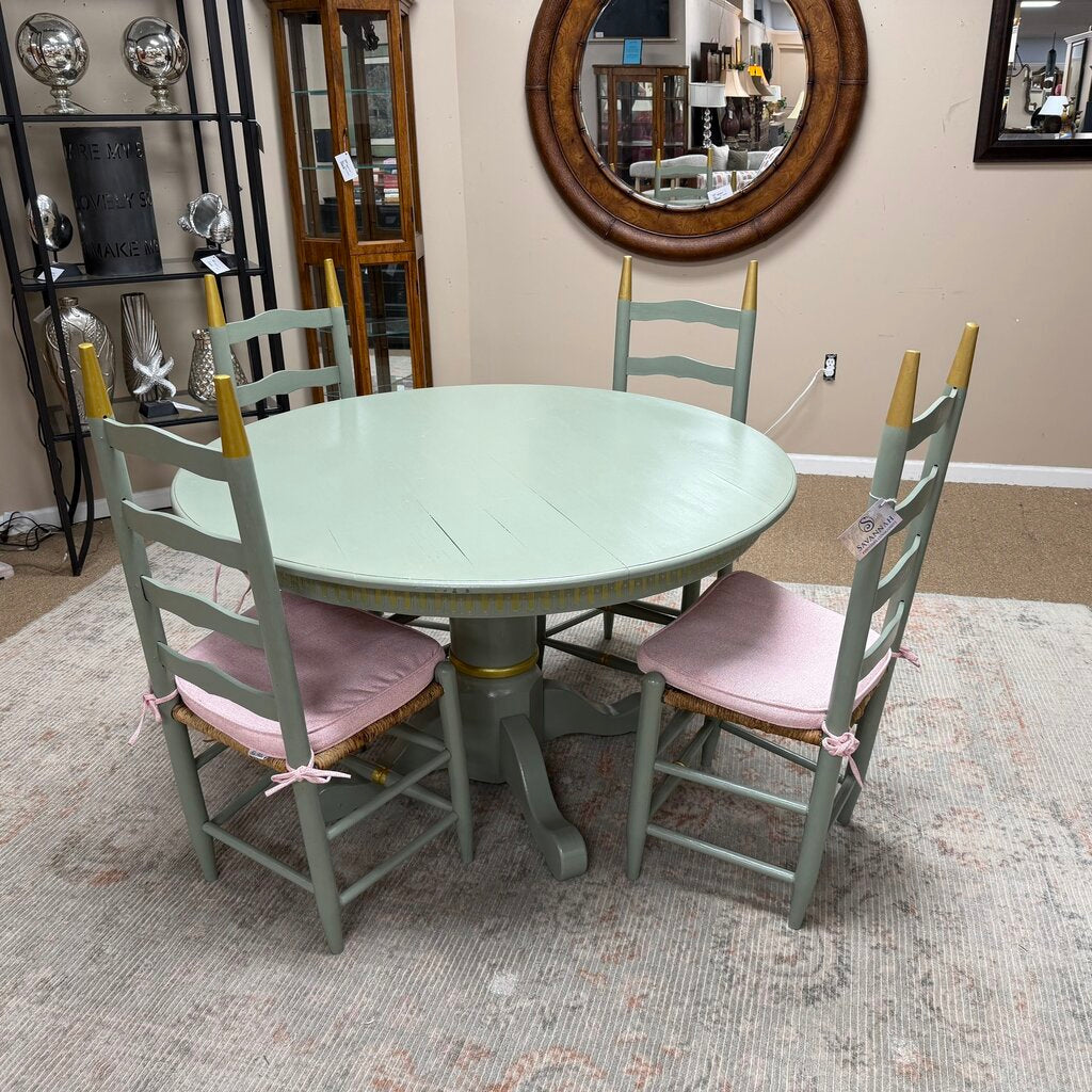 Round Painted Dining Table + 4 Chairs