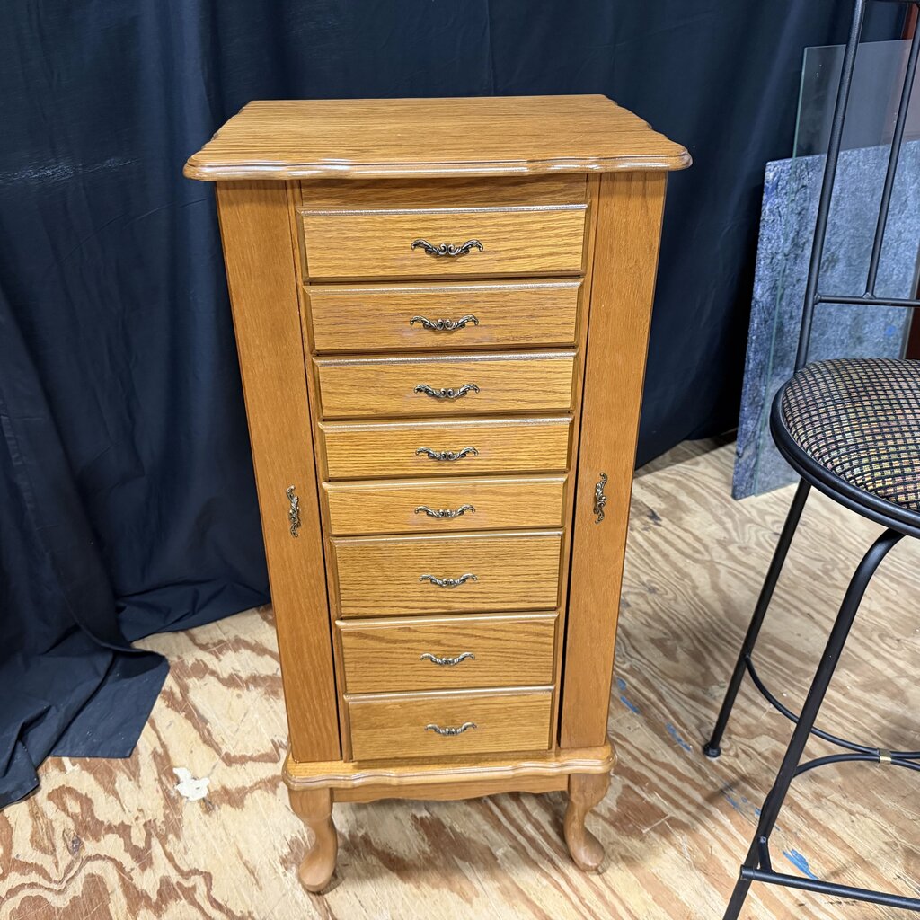 Oak Mirrored Jewelry Armoire