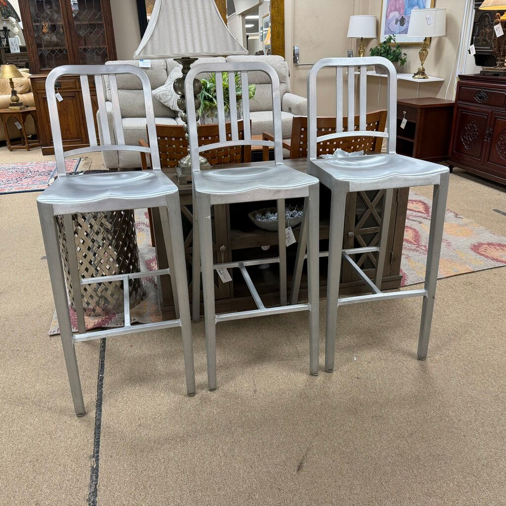 Set/3 Navy Aluminum Bar Stools