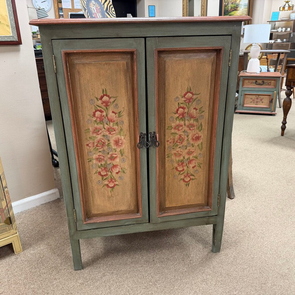 Vintage Wood Handpainted Floral Cupboard