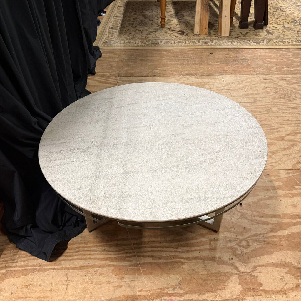 Round Coffee Table w/Glass Extension Wings