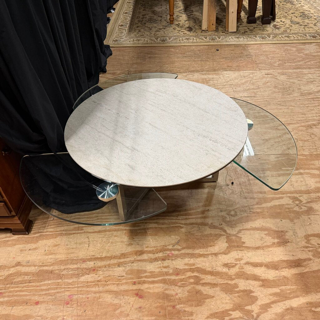 Round Coffee Table w/Glass Extension Wings