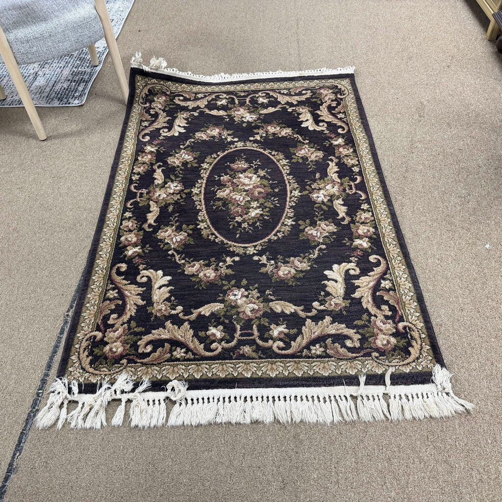 Brown Floral Rug w/Fringe