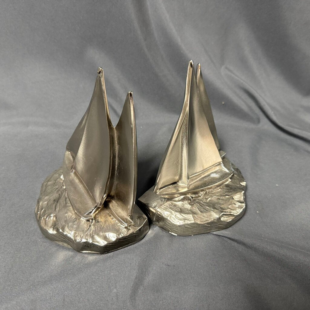 Silver Sailboat Bookends