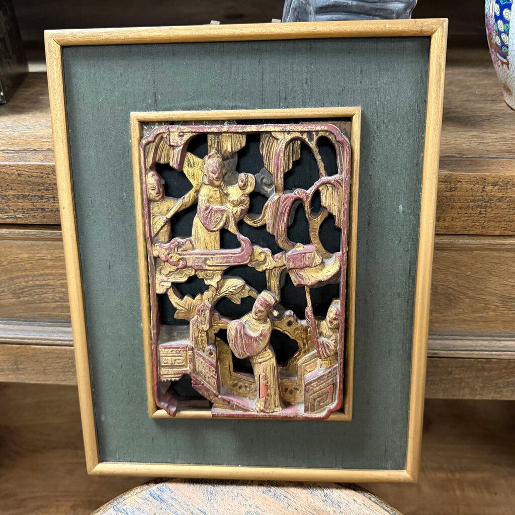 Vintage Chinese High-Relief Gilded Carved Wood Panel