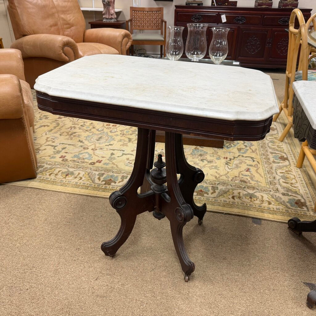 Eastlake Marble Top Mahogany Side Table
