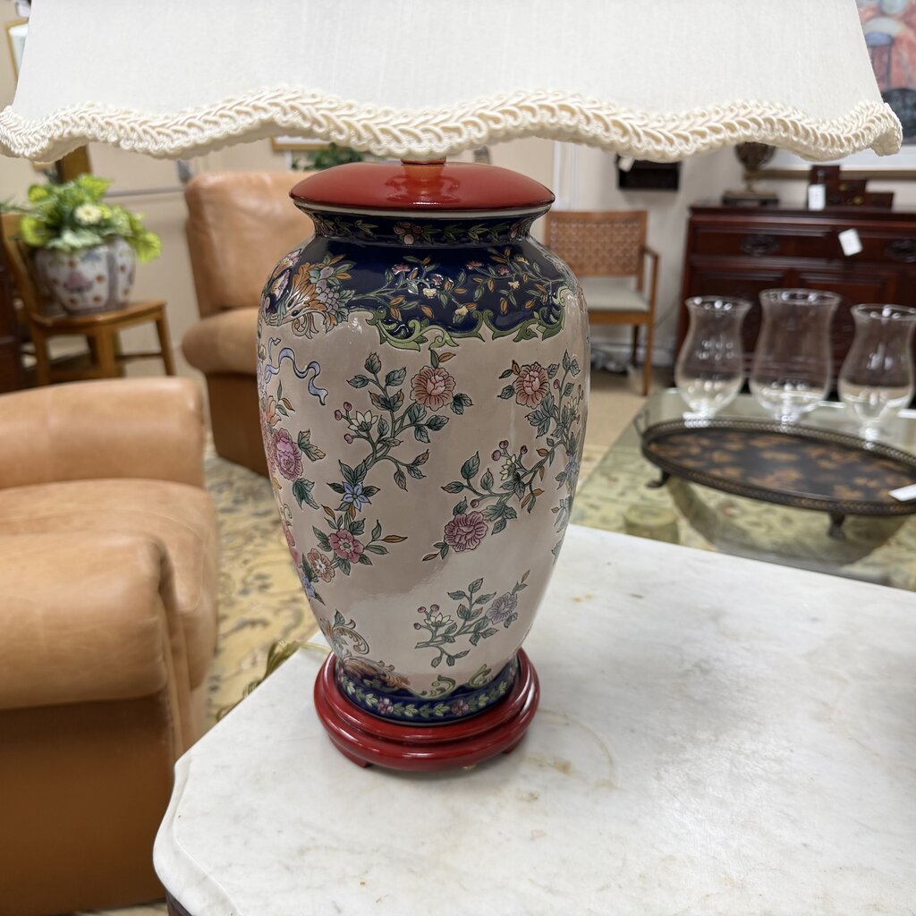 Pair Floral Cloisonne Lamps