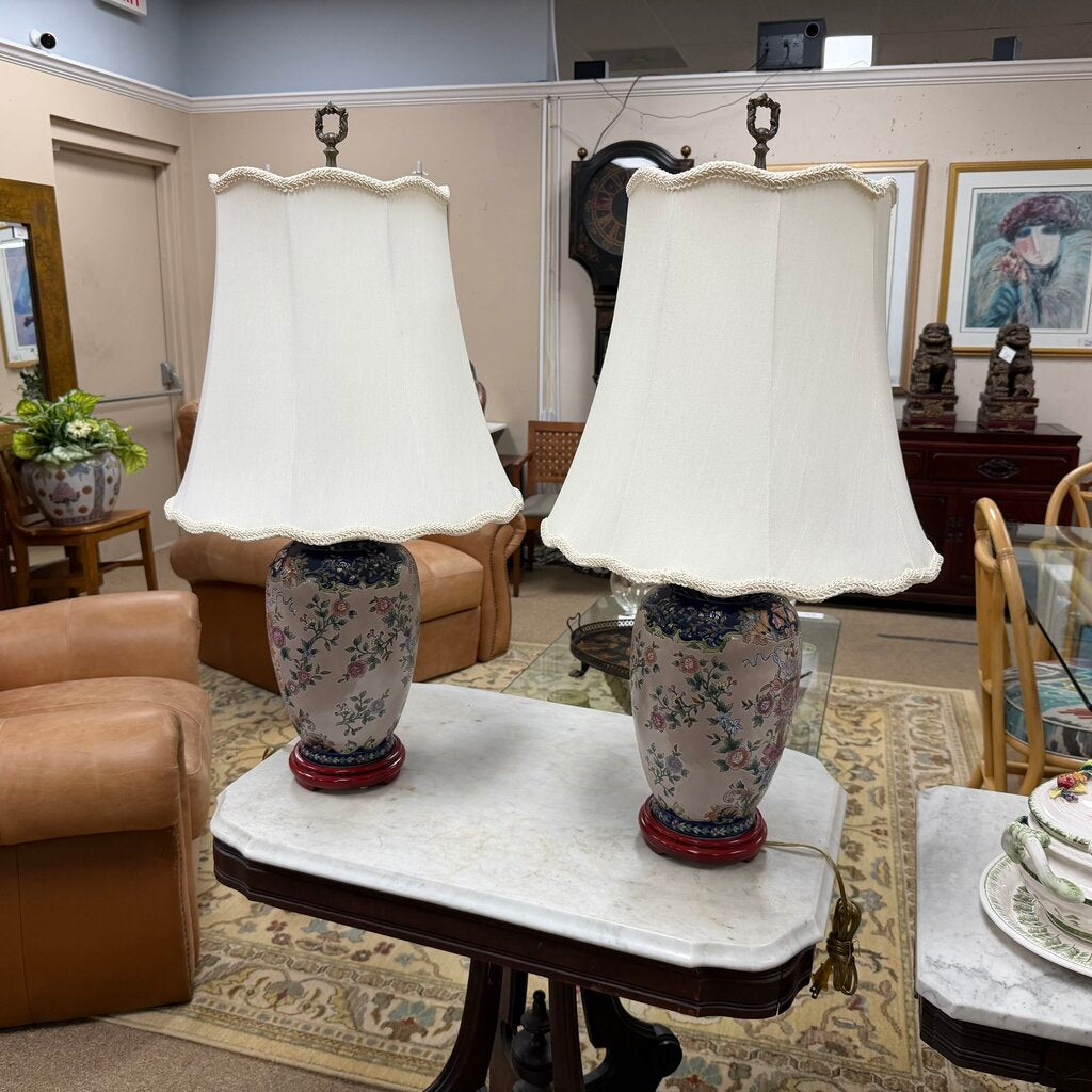 Pair Floral Cloisonne Lamps