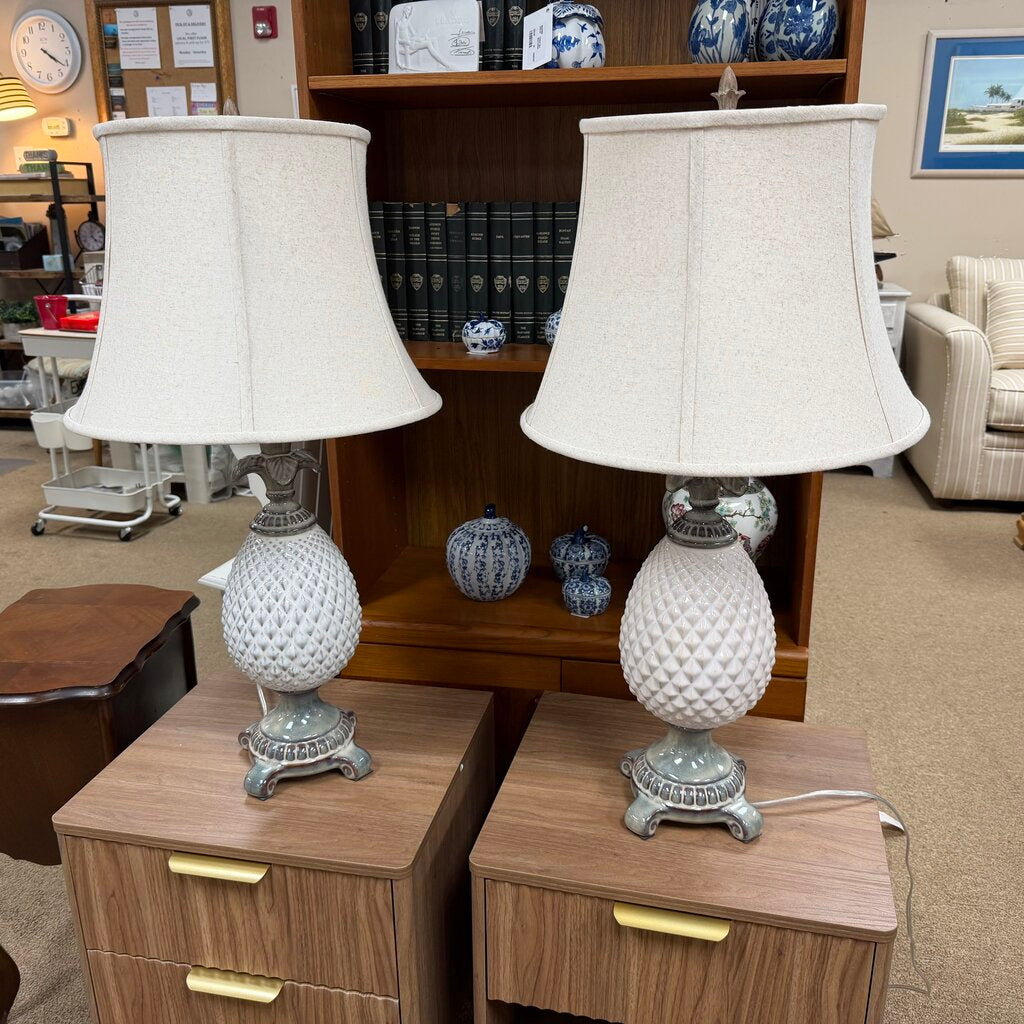 Pair Ceramic Pineapple Lamps