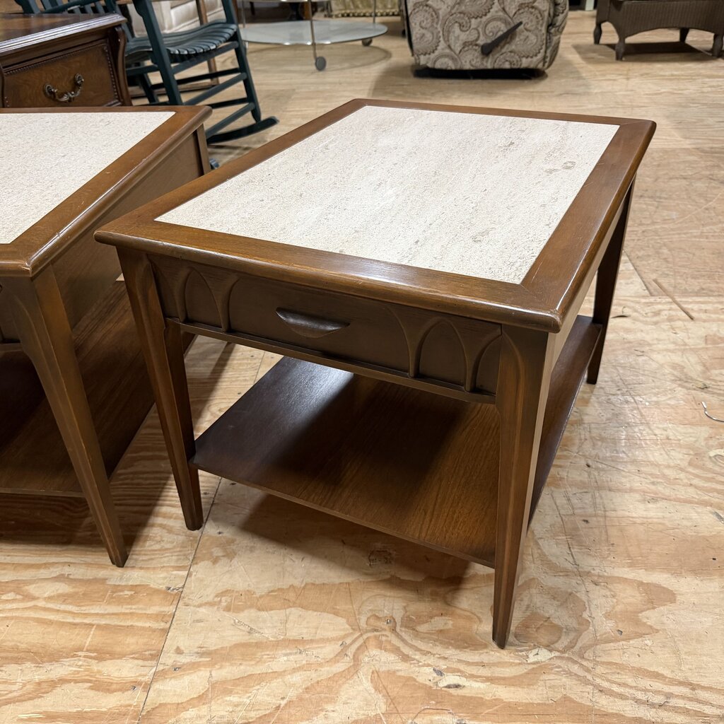 Pair Mid Century Modern Side Tables w/Granite Top
